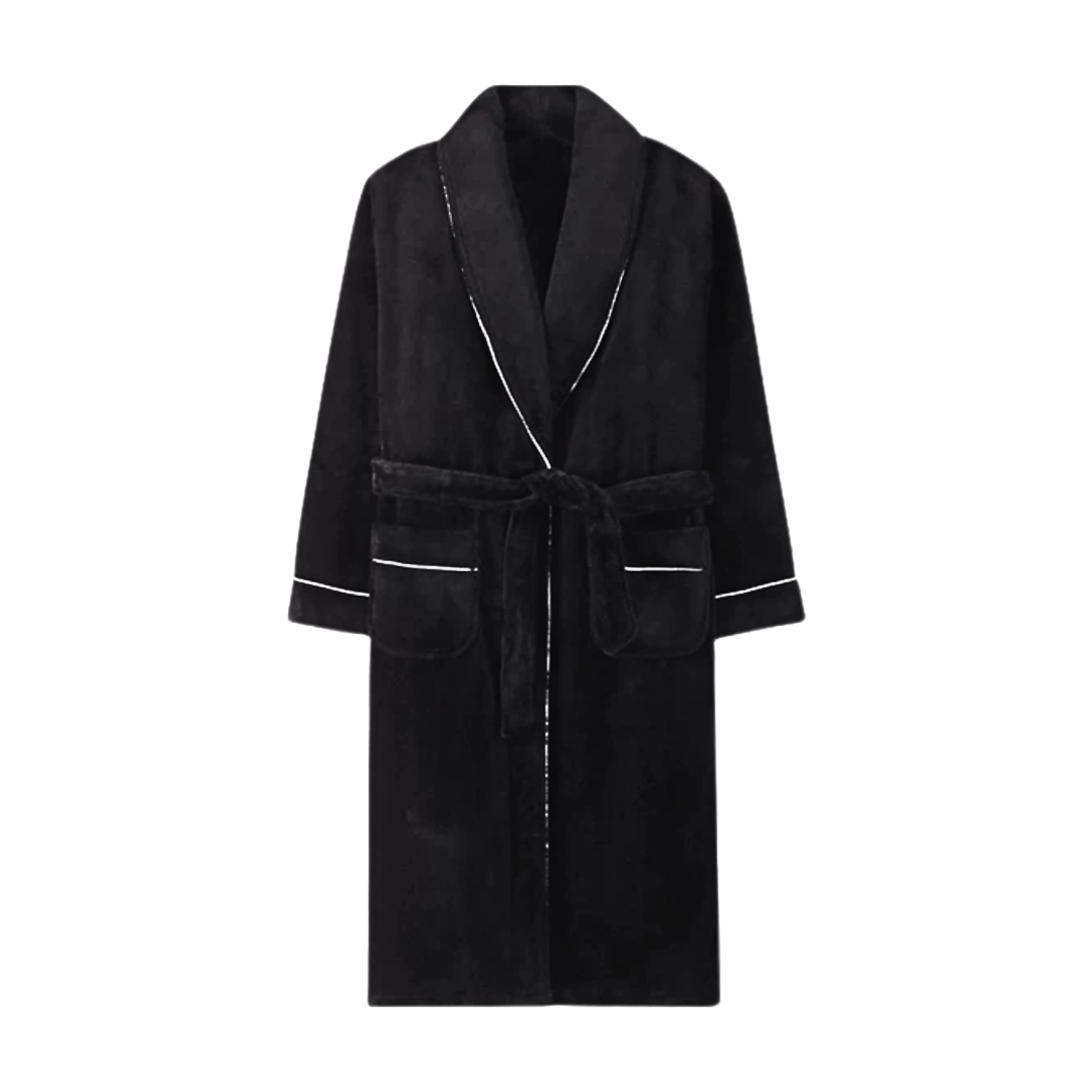 Velvet Coral Fleece Robe - Classic Black